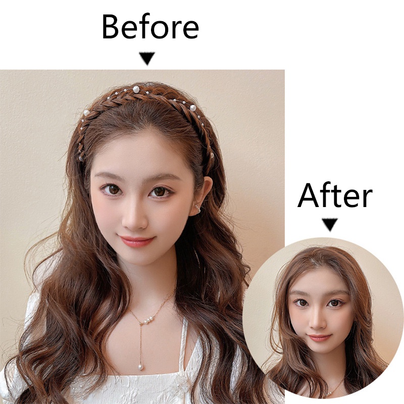 Băng Đô Cài Tóc Giả Thắt Bím Xương Cá Đính Ngọc Trai Phong Cách Hàn Quốc Dành