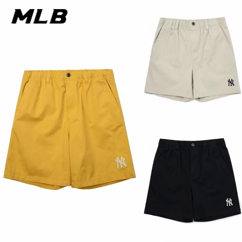 Quần Short 100% Cotton Co Giãn Tốt Thêu Logo MLB NY Thời Trang Đi Biển Cho Nam Và Nữ