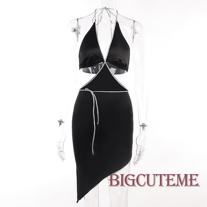 [] - Đầm Midi Không Tay Cổ Chữ V Cắt Xẻ Hở Lưng Màu Đen / Tím / Mơ Mộng Cho Nữ