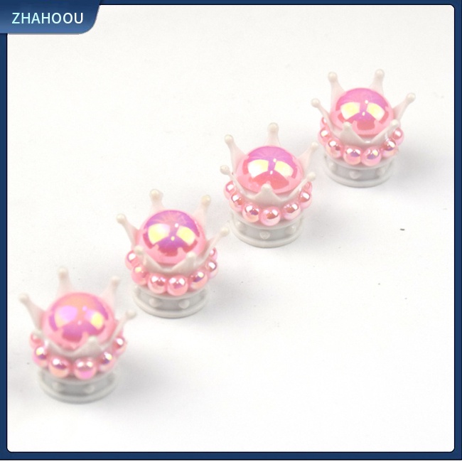 ☃Phụ Kiện Trang Trí Nhà Cửa Kiểu Dáng Dễ Thương Xinh Xắn☃ Bộ 4 Nắp Van Bánh Xe Hơi Đính Đá Hình Vương Miện