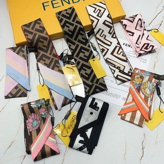 Fendi khăn choàng cổ dài bằng lụa cao cấp in họa tiết