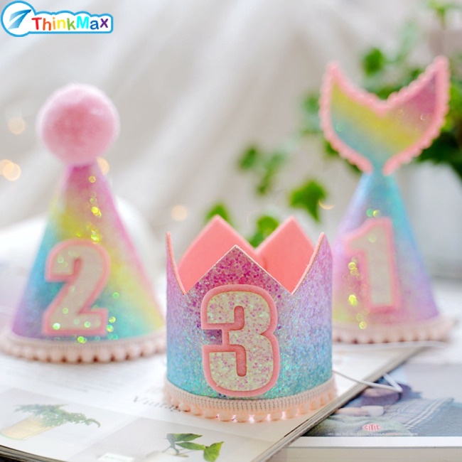 Mũ Vương Miện Đội Sinh Nhật Màu Sắc Cầu Vồng Lấp Lánh Cho Bé