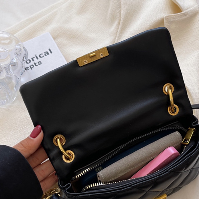 Túi Xách Đeo Vai Màu Trơn Thêu Họa Tiết Hình Thoi Thời Trang Hàn Quốc Cho Nữ