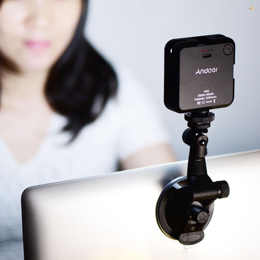 Đèn LED Chiếu Sáng Andoer W64 6W Mini Hai Màu 2500K-6500K 3 Chế Độ Kèm Giá Đỡ Có Thể Sạc Lại Cho Laptop