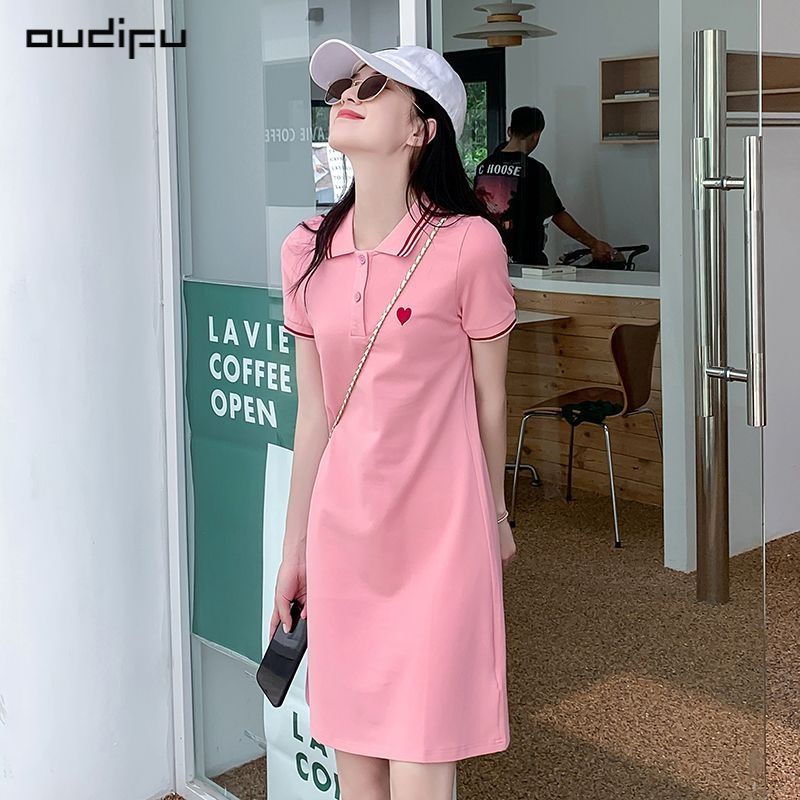 Đầm POLO Tay Ngắn Thêu Họa Tiết Màu Sắc Tương Phản Phong Cách Pháp Thời Trang Mùa Hè Xinh Xắn Cho Nữ