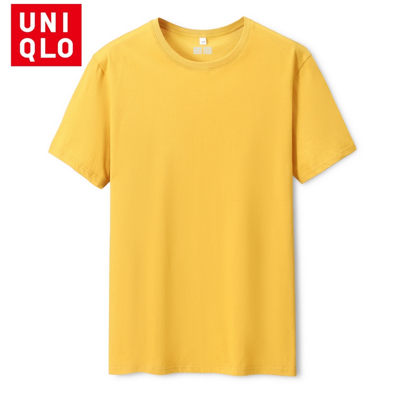 Uniqlo Áo Thun 100% cotton Tay Ngắn Cổ Tròn Màu Trơn Thoáng Khí 8 Màu Tùy Chọn