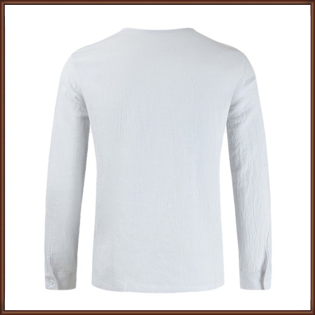 Áo Sơ Mi Cotton Lanh Cổ Tròn Tay Dài Màu Trơn Thời Trang Mùa Hè Cho Nam Giới