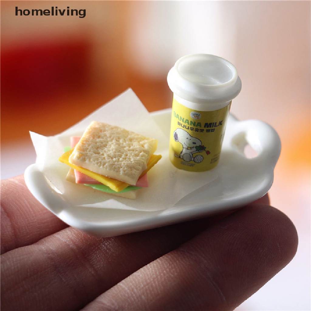 1 Set Mô Hình Đĩa Bánh Sandwich / Thức Ăn Sáng / Bữa Sáng Mini Trang Trí Nhà Búp Bê