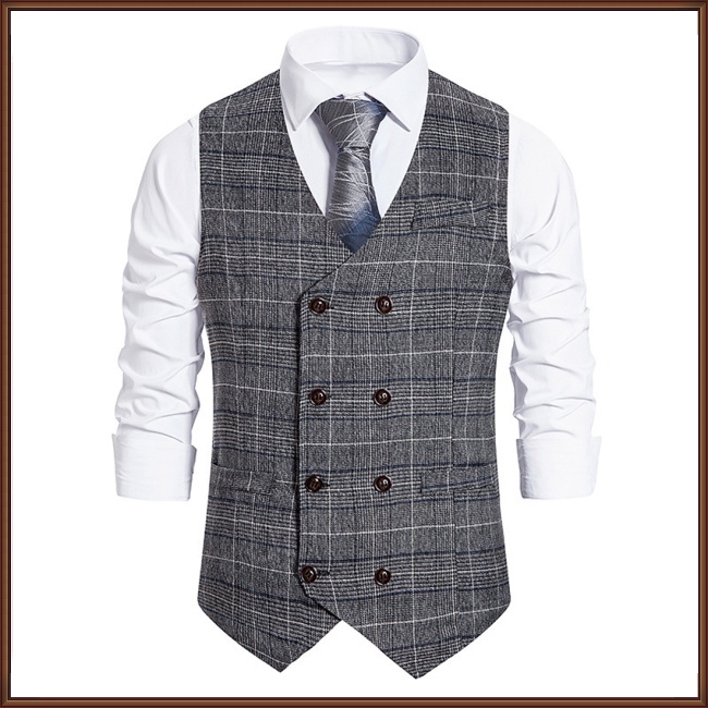 Áo Khoác Ghi Lê Cotton Cổ Chữ V Họa Tiết Kẻ Sọc Ba Chiều Phối Túi Phong Cách Retro Cho Nam