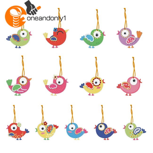 Bộ 13 Món Tranh Đính Đá Tự Làm Hình Chú Chim Hoạt Hình Kèm Dây Treo Trang Trí