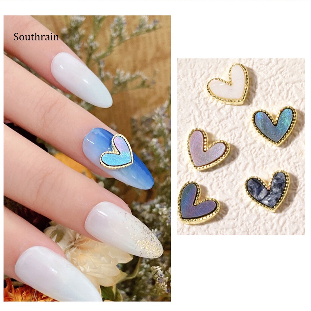 Set 10 Phụ Kiện Trang Trí Móng Tay Tạo Hiệu Ứng 3D Hình Trái Tim Sang Trọng