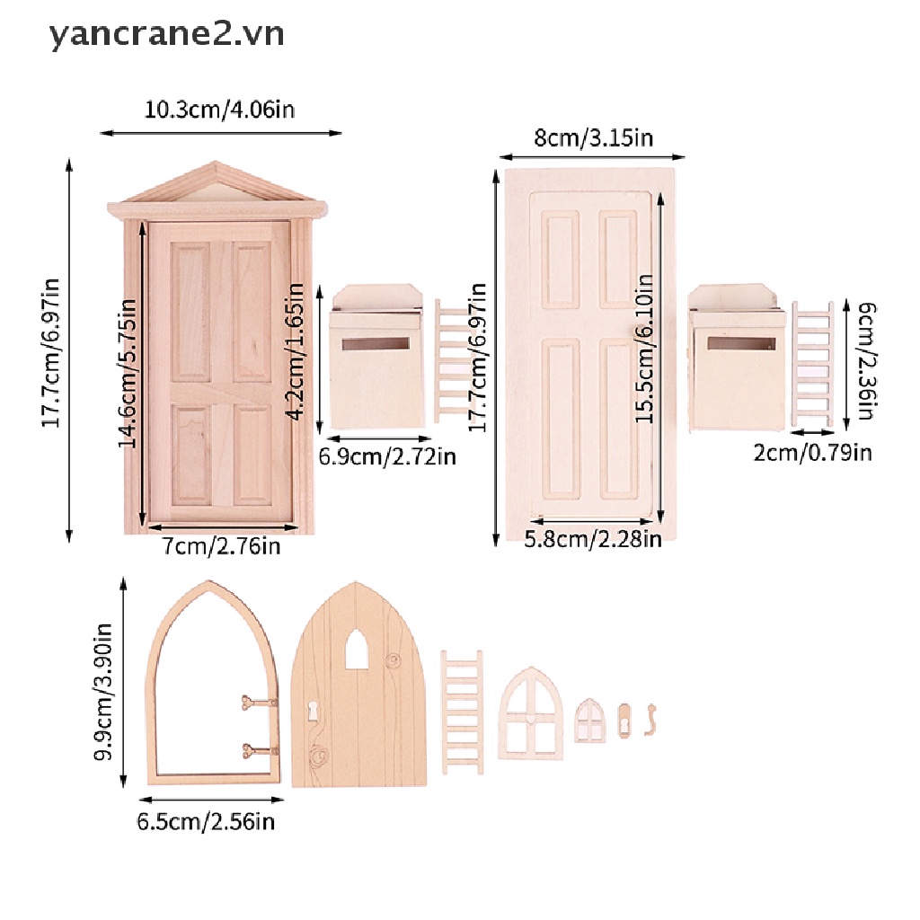 Bộ Cửa Đơn Bằng Gỗ Dùng Trang Trí Nhà Búp Bê 1 / 12 DIY yancrane2.vn
