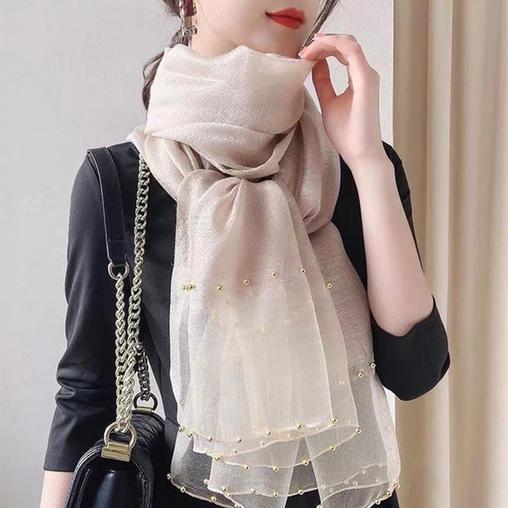 Khăn Choàng Cổ Lụa Mỏng Xuyên Thấu Màu Sắc Tương Phản Khô Nhanh Dùng Khi Đi Tiệc