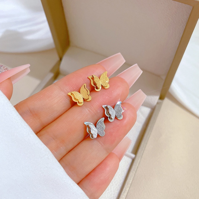 Bông Tai Lá Vàng Hình Bướm Tối Giản Bằng Thép Titan Phong Cách Tối Giản Cho Nam Và Nữ