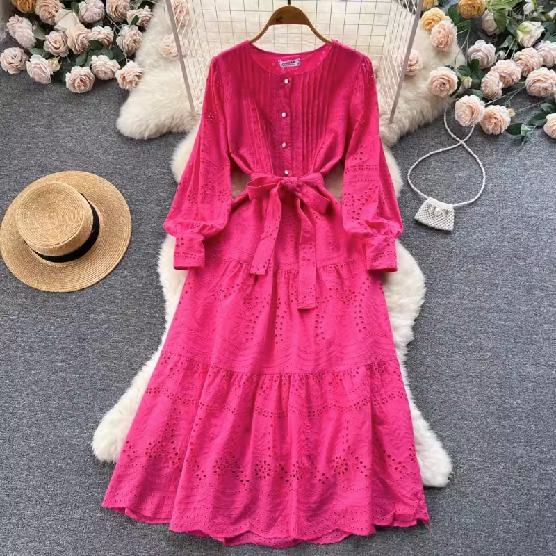 Đầm Dáng Chữ A Dài Đến Đầu Gối Dáng Chữ A Tay Phồng Cổ Tròn Phối Ren Thời Trang Xuân Hè Cho Bạn Gái