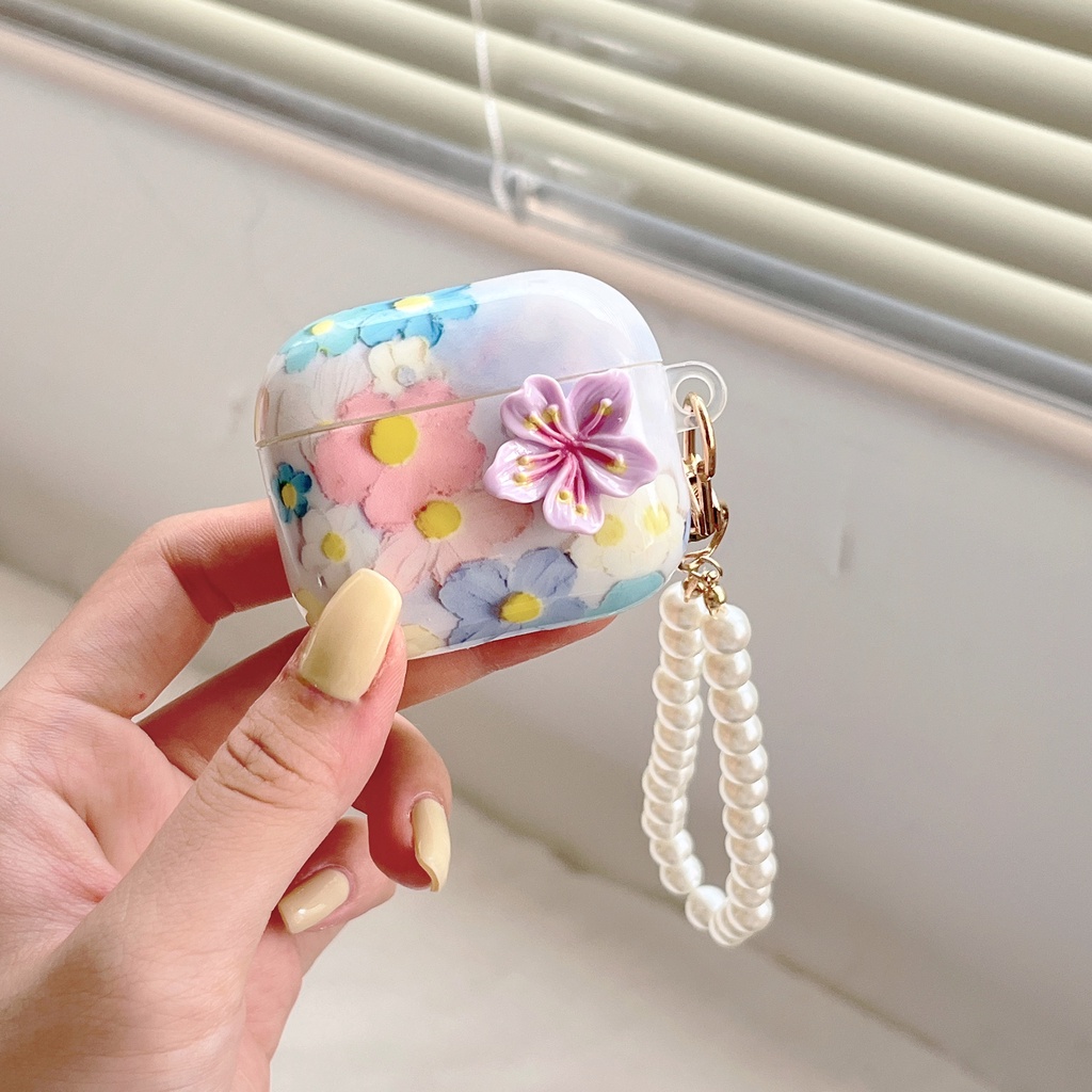 Vỏ Bảo Vệ Hộp Sạc Tai nghe không dây AirPods 1 2 gen3 pro2 2022 Bằng Tpu Mềm Hình Tranh Sơn Dầu Hoa 3D