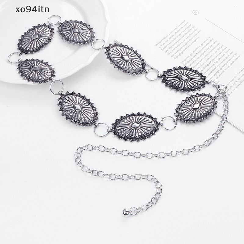 Thắt Lưng Dây Xích Kim Loại Mặt Oval Phong Cách Boho Cổ Điển Cho Nữ