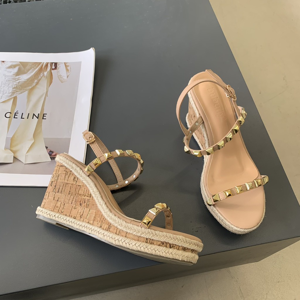 Dép sandan xuồng nữ đính đinh tán hàng fullbox đế cao 9cm SDX01 ANN_Official