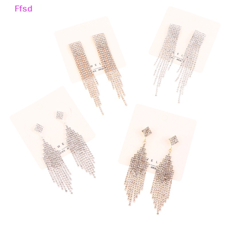 {Ffsd} Bông Tai Bạc S925 Dáng Dài Đính Pha Lê Sáng Bóng Cổ Điển Cho Nữ * Bán Chạy