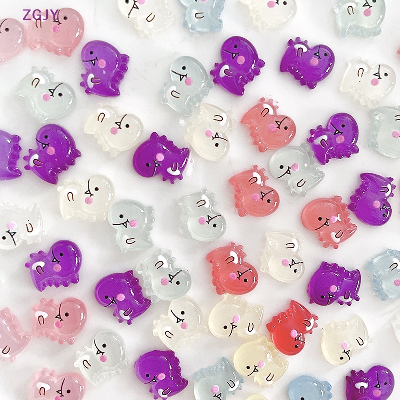 Set 10 Phụ Kiện Trang Trí Móng Tay DIY Hình Khủng Long Dạ Quang Dễ Thương Mới