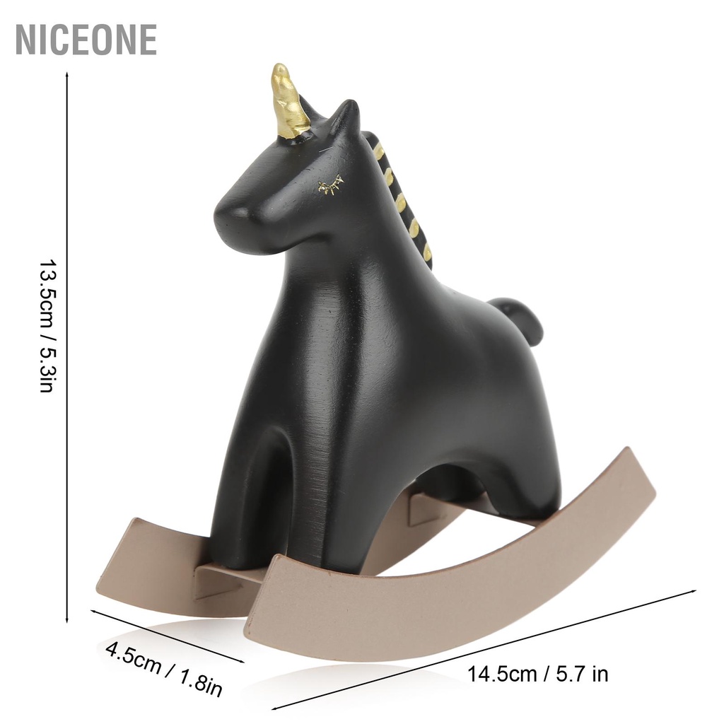 NiceOne  Tượng ngựa bập bênh màu đen nhỏ 13.5x4.5x14.5cm/5.3x1.8x5.7 Điêu khắc trang trí thủ công cho kệ phòng
