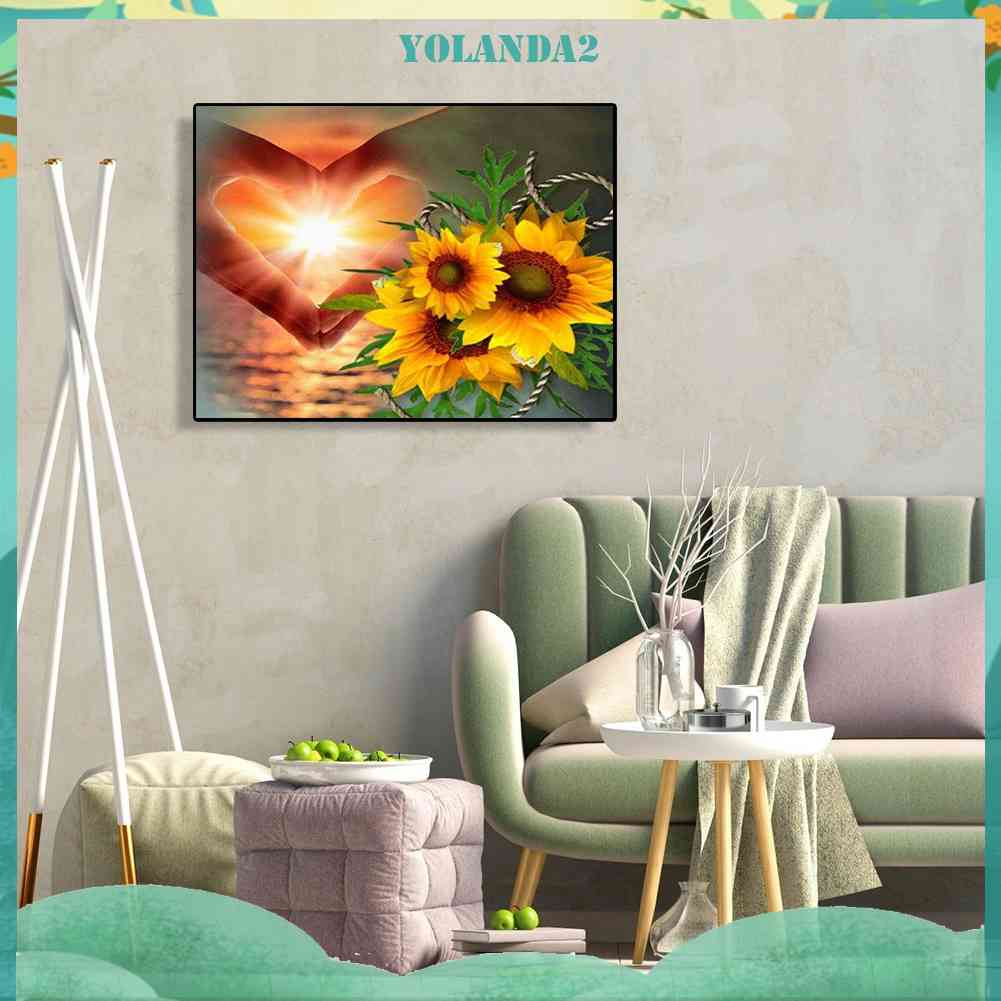 Tranh Đính Đá Kim Cương Toàn Bộ 5D DIY Hình Cử Chỉ Trái Tim Hoa Hướng Dương