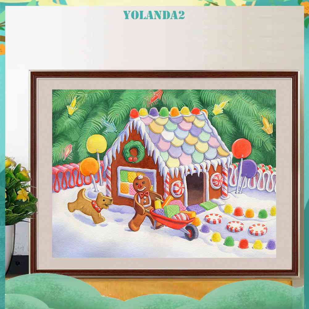Tranh Đính Đá Kim Cương Toàn Bộ 5D DIY Hình Ngôi Nhà Kẹo Giáng Sinh