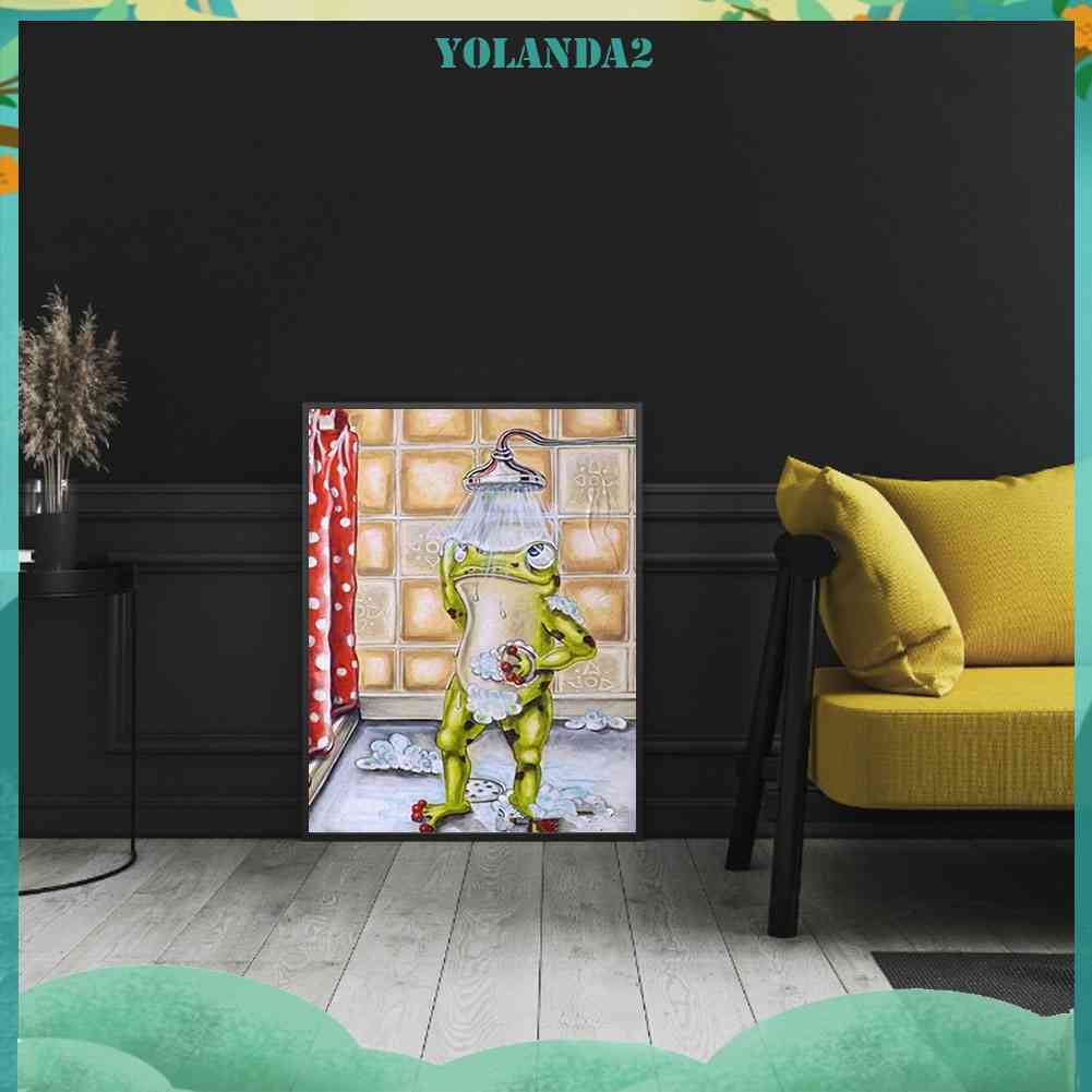 Bộ Tranh Đính Đá 5D Toàn Diện Họa Tiết Chú Ếch Đội Vòi Hoa Sen Độc Đáo DIY Dùng Trang Trí