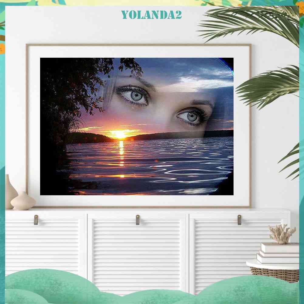 Bộ Tranh Đính Đá Tự Làm Toàn Diện Hình Đôi Mắt Trên Hồ