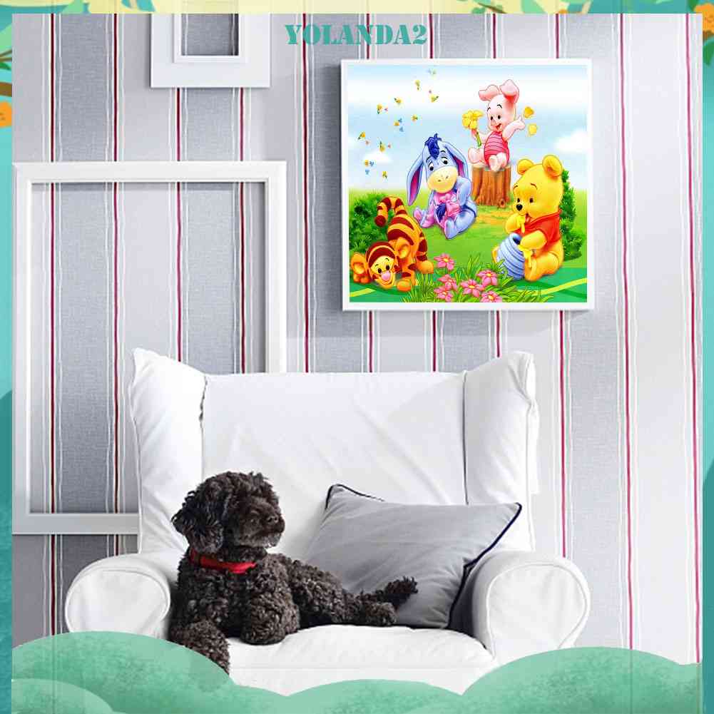 Tranh Đính Đá Kim Cương Toàn Bộ Tròn Hình Winnie the Pooh Và Hổ Trang Trí Nhà Cửa