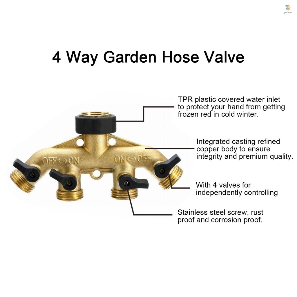 Đầu Nối Ống Nước 4 Chiều 3 / 4in Bằng Đồng Với 4 Van Cho Hệ Thống Tưới Vườn / Nông Nghiệp / Rửa Xe