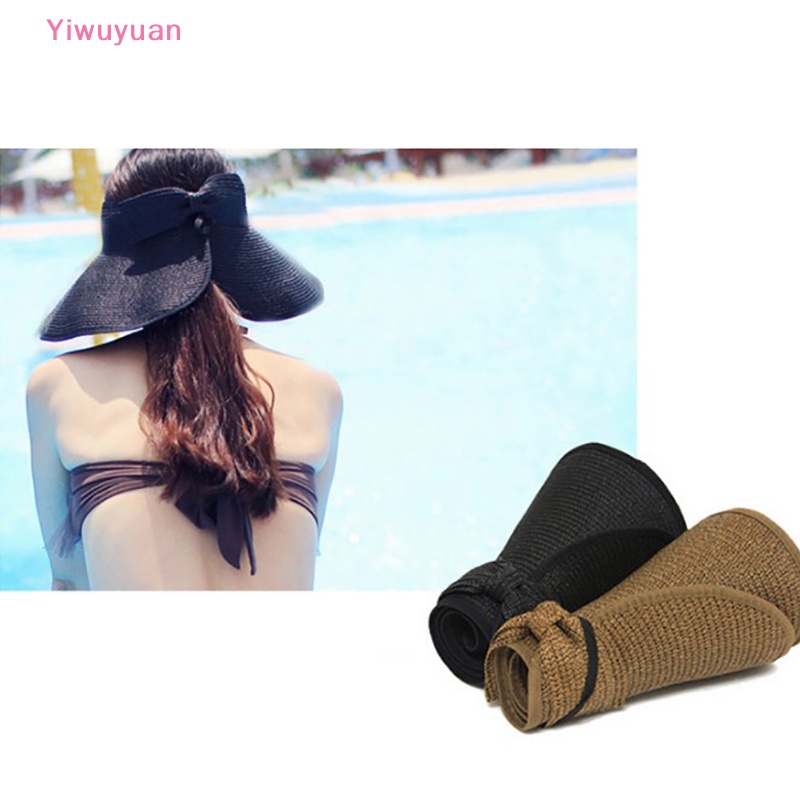 < Yiwuyuan > Mũ Rơm Rộng Vành Chống Nắng Đi Biển Mùa Hè Có Thể Cuộn Lên Dây Bện Cho Nữ