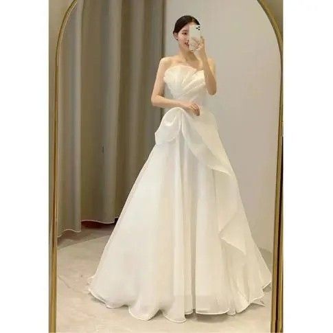 Đầm Cưới Màu Trắng Trăng Mật Thiết Kế Đơn Giản Thời Trang Theo Phong Cách Pháp