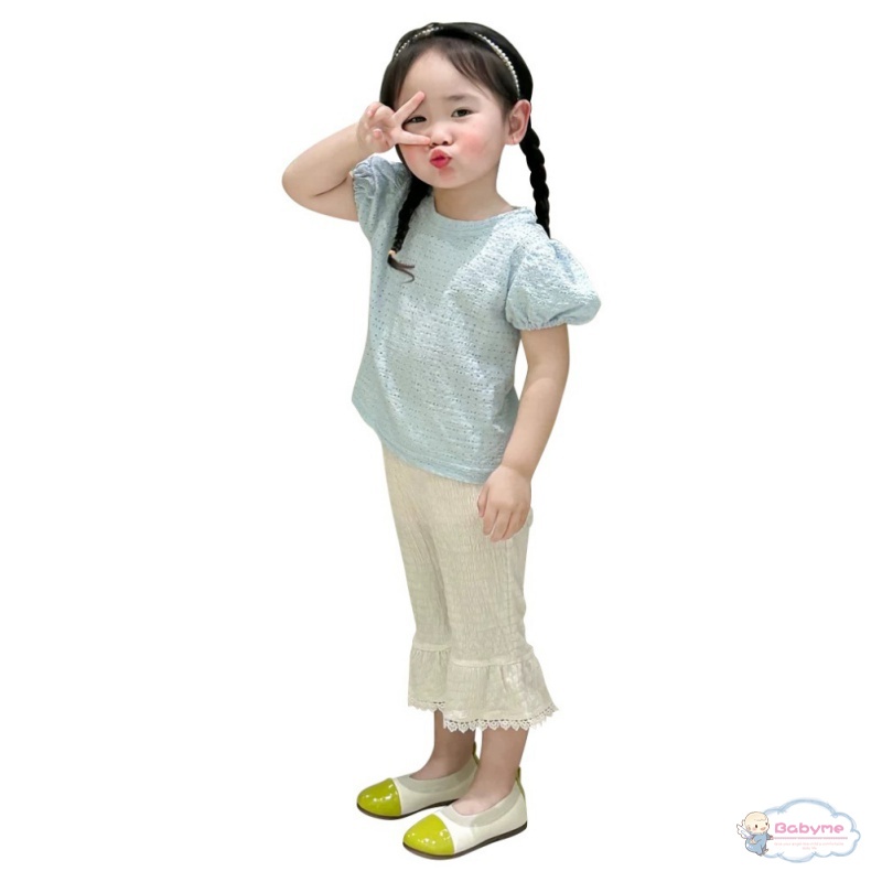Bộ 2 Món Áo Thun Tay Ngắn + Quần Cotton Dáng Rộng Thời Trang Cho Bé Gái