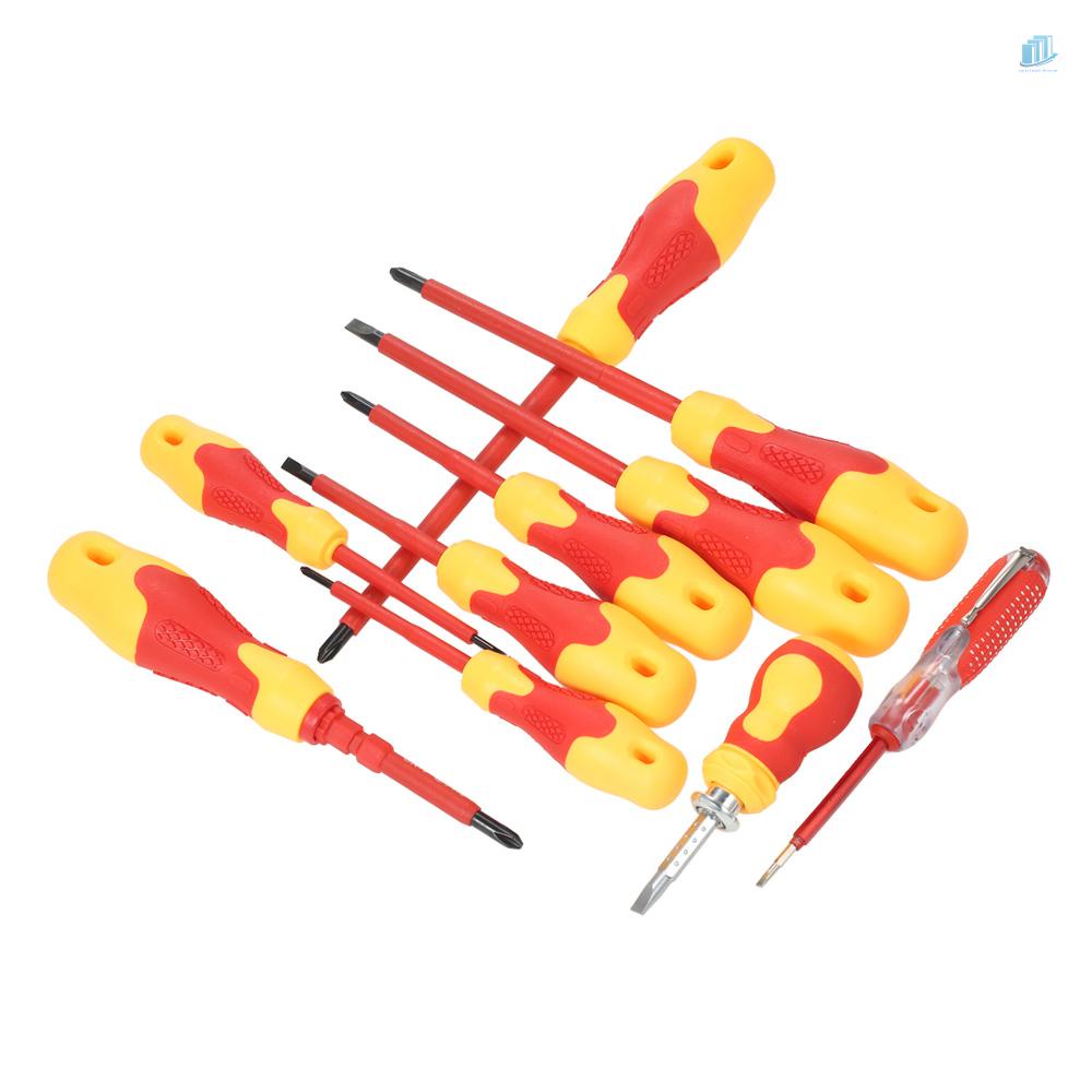 Bộ 10 Tuốc Nơ Vít Cách Điện 1000V Có Rãnh Và Đầu Nam Châm Mềm Dùng Sửa Chữa Điện