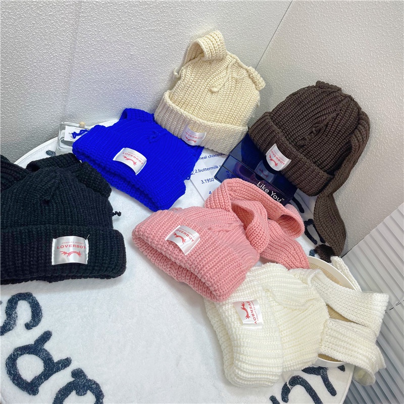 Mũ Len Dệt Kim Màu Trơn Thiết Kế Tai Mèo Thời Trang Kpop StrayKids BLACKPINK