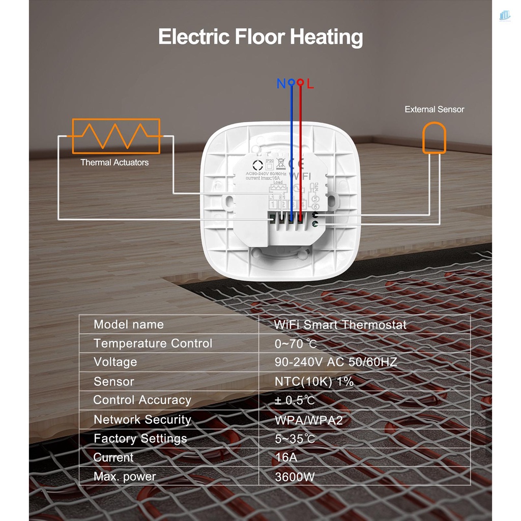 Bộ Điều Khiển Nhiệt Độ Thông Minh Wifi Màn Hình LCD Cảm Ứng Tiết Kiệm Năng Lượng Cho Nhà Ở / Văn Phòng / Trường Học