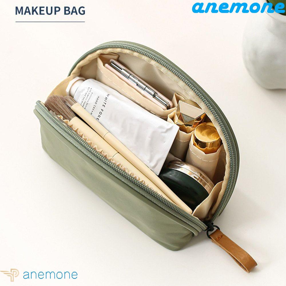 Túi Đựng Mỹ Phẩm Hình Bán Nguyệt Có Khóa Kéo Màu Kem Dễ Thương Phong Cách Hàn Quốc