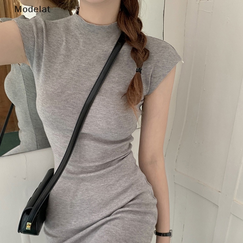 Mfc Đầm Mini Màu Trơn Cổ Cao Gợi Cảm Phong Cách Hàn Quốc Vintage Cơ Bản Mùa Hè Cho Nữ WTD