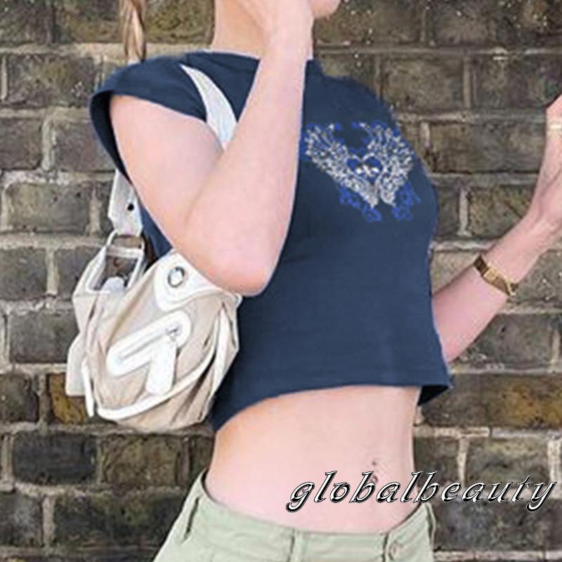 Áo Thun Tay Ngắn Cổ Tròn In Hình Cánh Thiên Thần Và Trái Tim Thời Trang Mùa Hè Cho Nữ