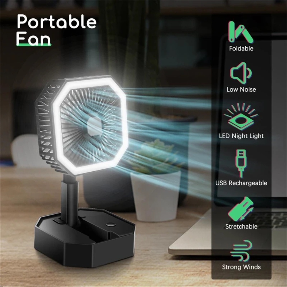 Quạt Mini USB Có Đèn LED Có Thể Điều Chỉnh Độ Cao Tiện Dụng