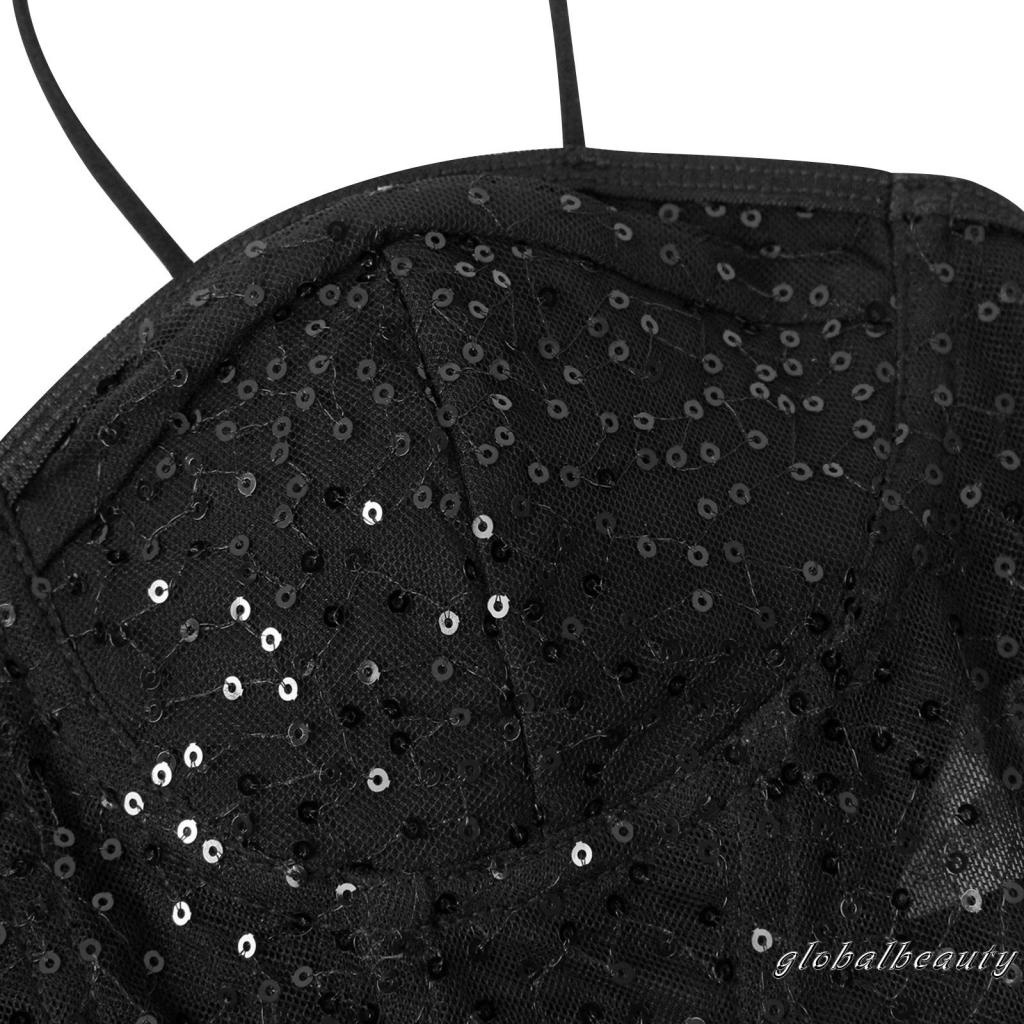 Áo Croptop Lưới Không Tay Hở Lưng Khoét Sâu Đính Kim Sa Lấp Lánh Thời Trang Mùa Hè Cho Nữ