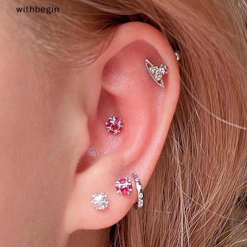 1 Đôi Khuyên Tai Đính Đá Zircon Phong Cách Punk Thời Trang Cho Nữ