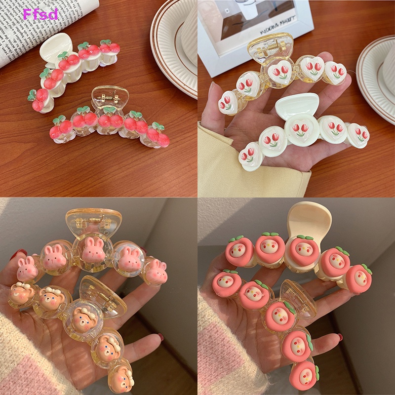 1 Kẹp Tóc Hình Quả Cherry / Gấu / Cá Mập / Hoa Tulip Cỡ Lớn Dễ Thương Cho Nữ