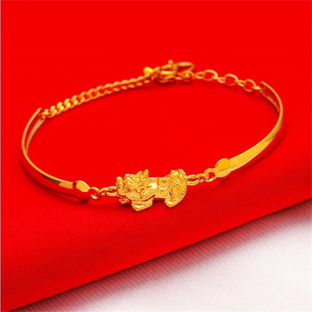 Vòng Tay Mạ Vàng 24k Thiết Kế Đơn Giản Phong Cách Retro Thời Trang Cho Nữ