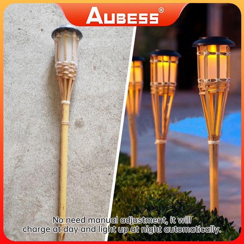 Đèn Led Sân Vườn Năng Lượng Mặt Trời Bằng Tre Đèn Bãi Cỏ Ngọn Lửa Đèn Đường Cảm Biến Tự Động Chống Nước Ngoài Trời Cho Hàng Rào Trang Trí Lối Đi Nhà AUBESSSTORE