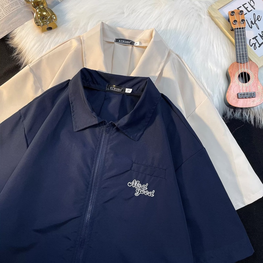 Áo Sơ Mi Tay Lửng Dáng Rộng Màu Trơn Thời Trang Mùa Hè Nhật Bản 2023