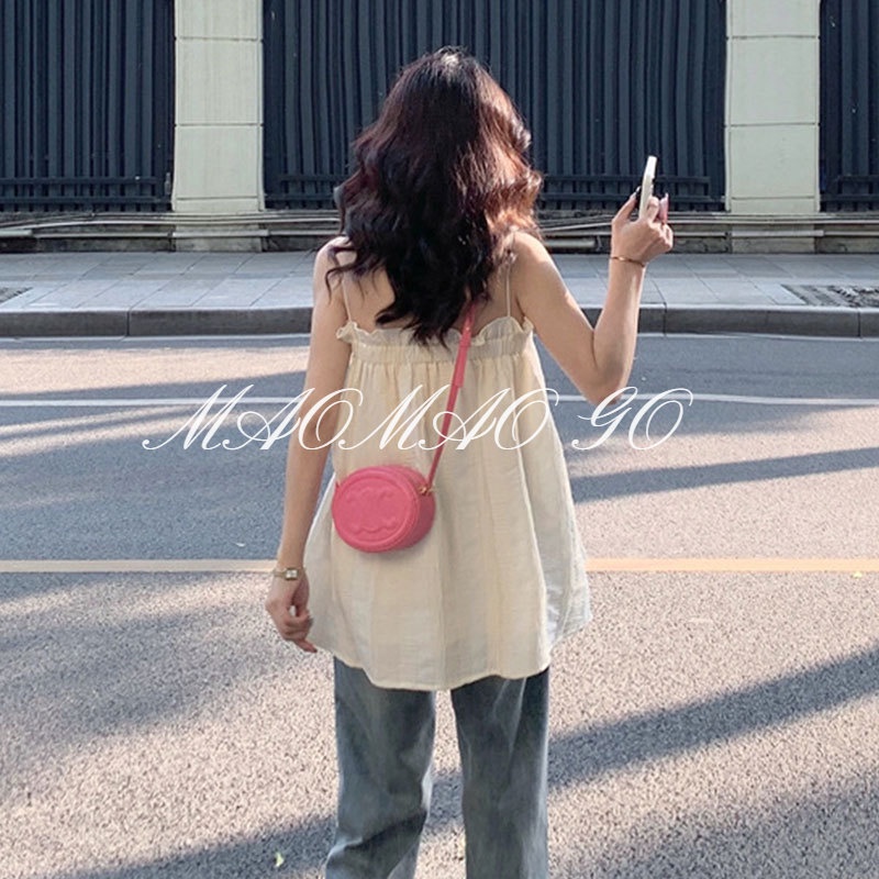 Maomao GO Áo Sơ Mi Ngắn Sát Nách Dáng Rộng Ngọt Ngào Phong Cách Pháp Cổ Điển Cho Nữ