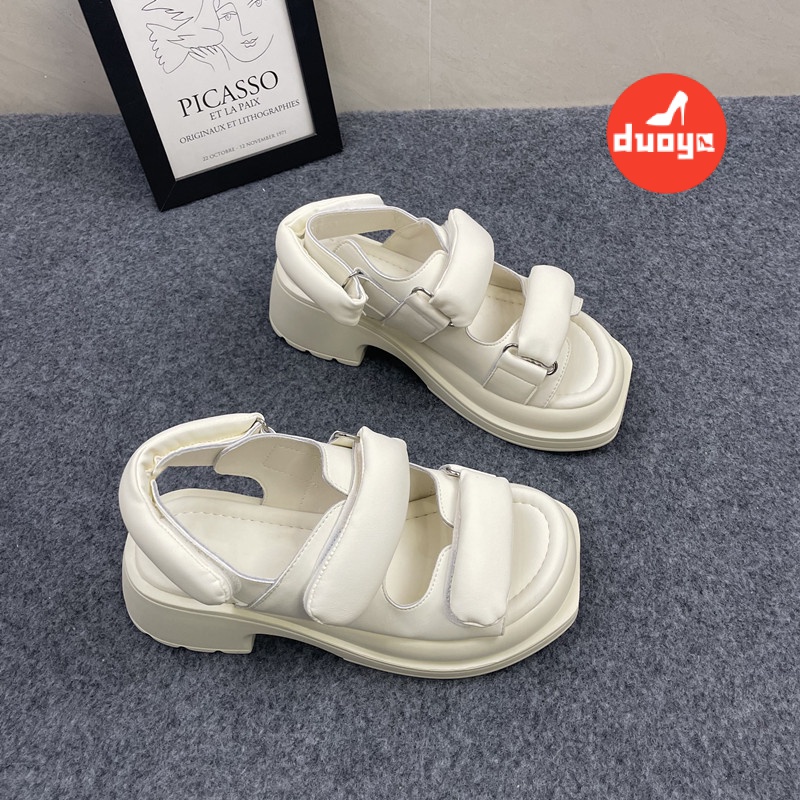 Duoya Tóc Thẳng ~ [Hàng Có Sẵn] Sandal Hở Ngón Đế Dày Màu Đen Tăng Chiều Cao Thời Trang Thường Ngày Cho Nữ Miễn Phí Vận Chuyển