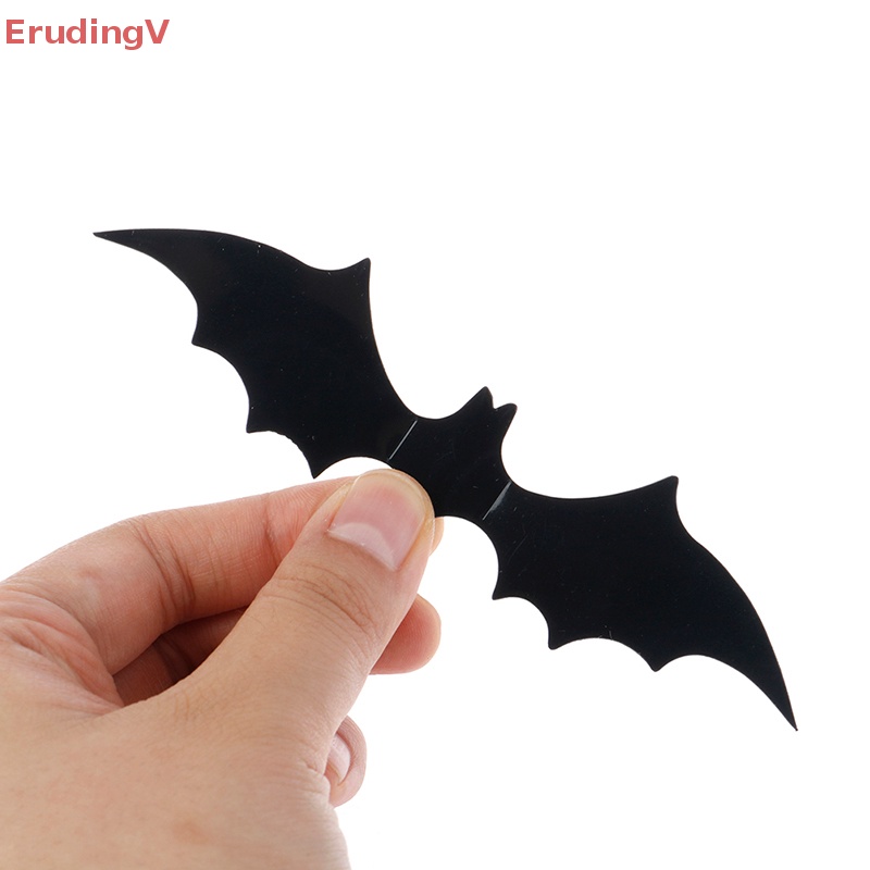 Bộ 12 Miếng Dán Tường Trang Trí Halloween Hình Dơi 3D Bằng PVC Màu Đen DIY